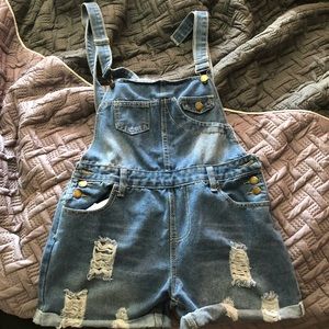 Distressed Shorts Overalls